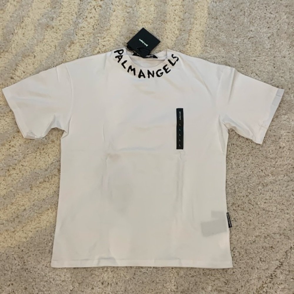 Palm Angels Miami Neck Logo White T-Shirt Mens Size Large